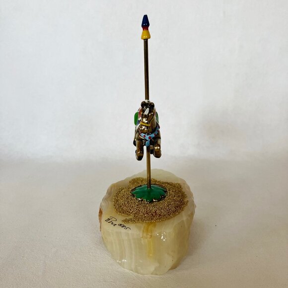 Ron Lee Carousel Horse Onyx Base Gold Bead Painted Signed 85 Figurine Vintage - Picture 3 of 13